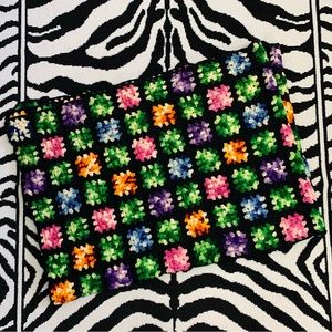 Large Granny Square Crochet Blanket Fringe Trim Boho